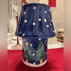 Candle Jar Holder With Shade        Christmas Evergreen Trees Heart with Snowman